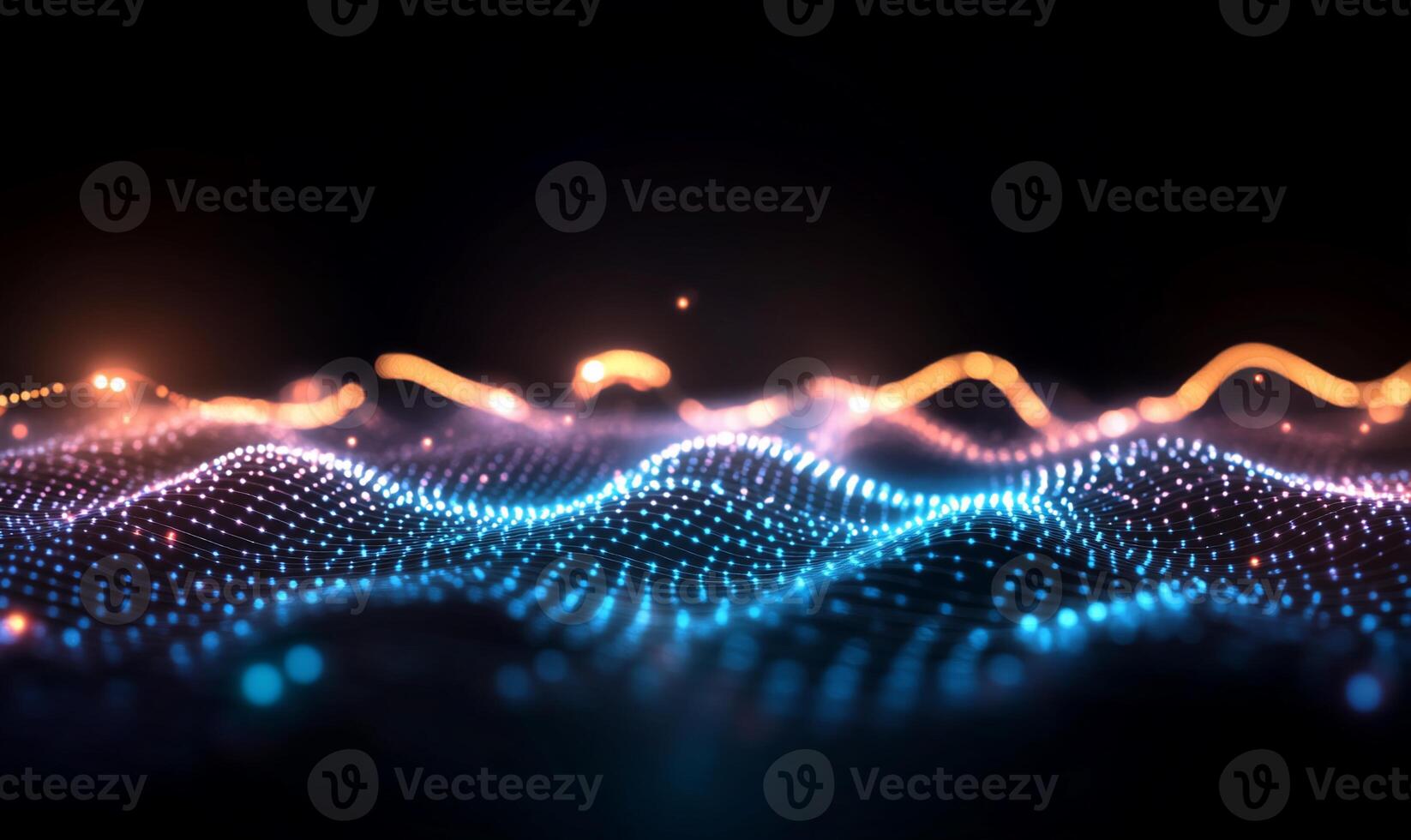 Abstract glowing wave of particles. photo