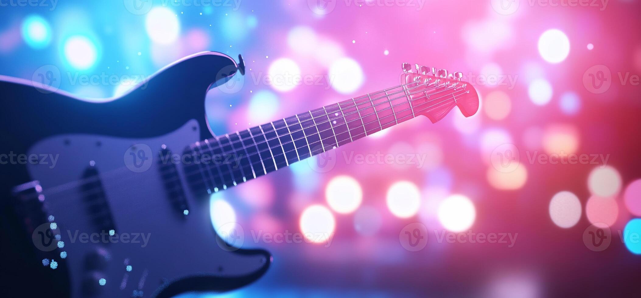 Electric guitar on stage with bokeh lights. photo