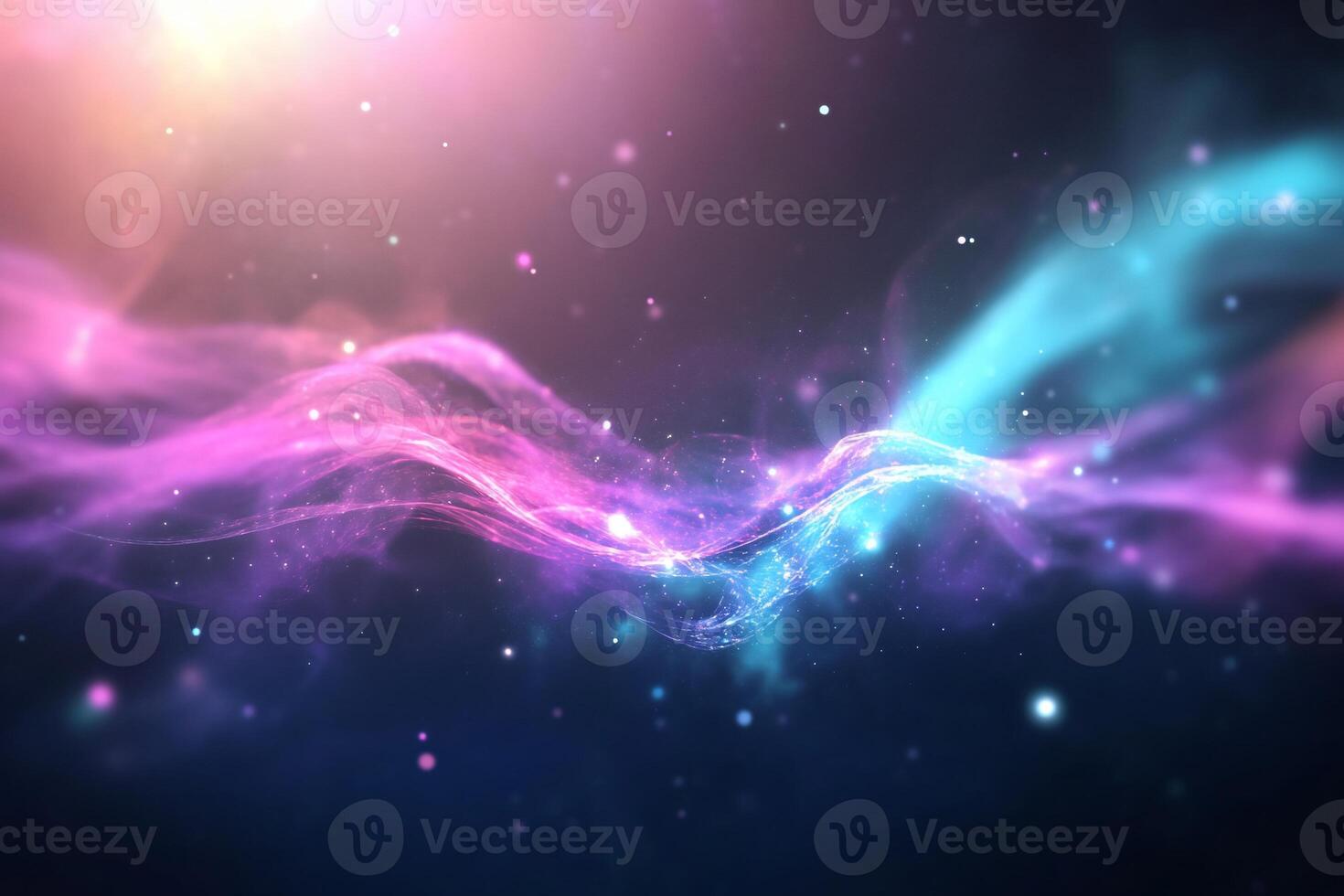 Abstract cosmic nebula with pink and blue glowing particles. photo