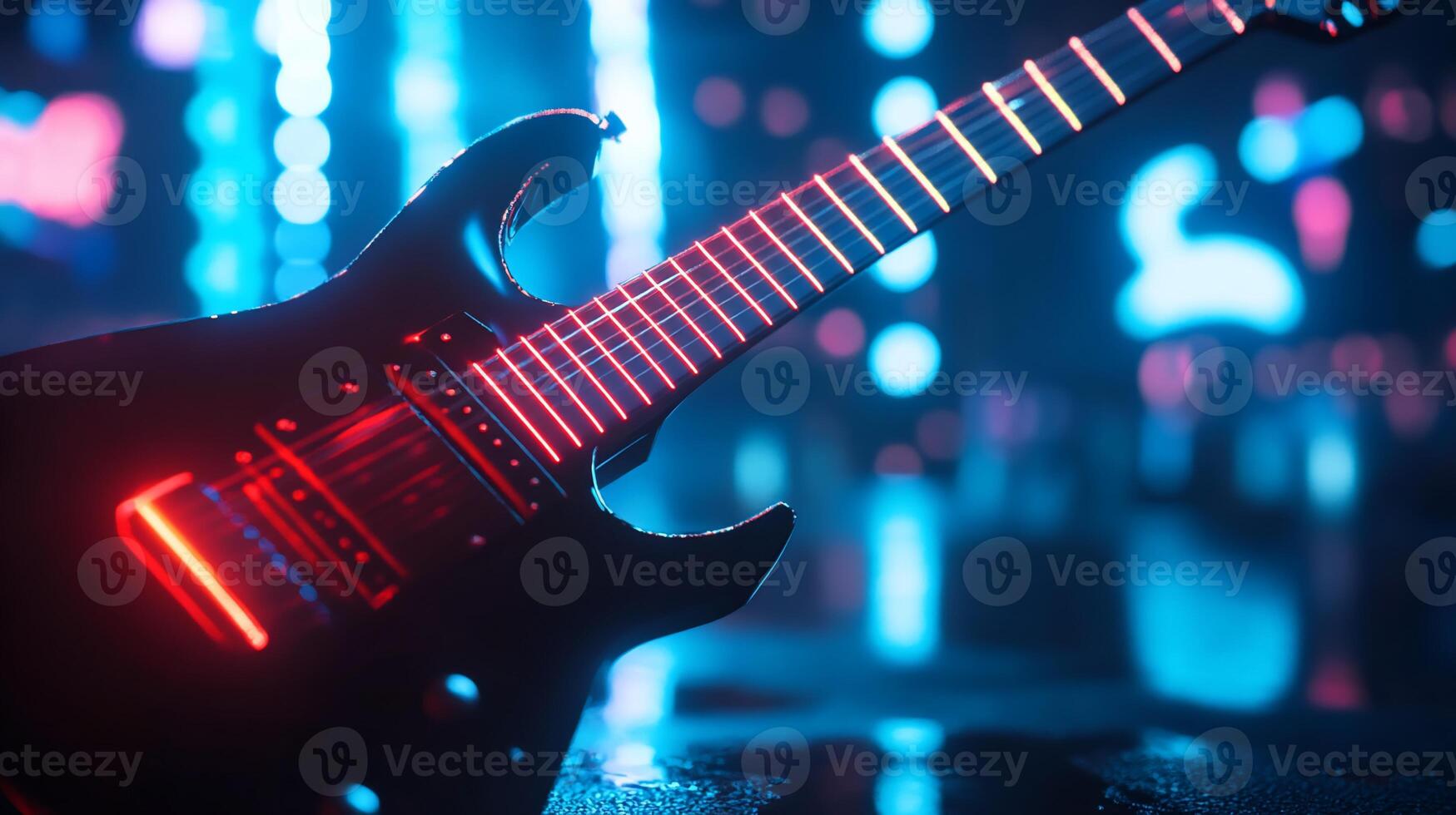 Electric guitar with neon lights. photo