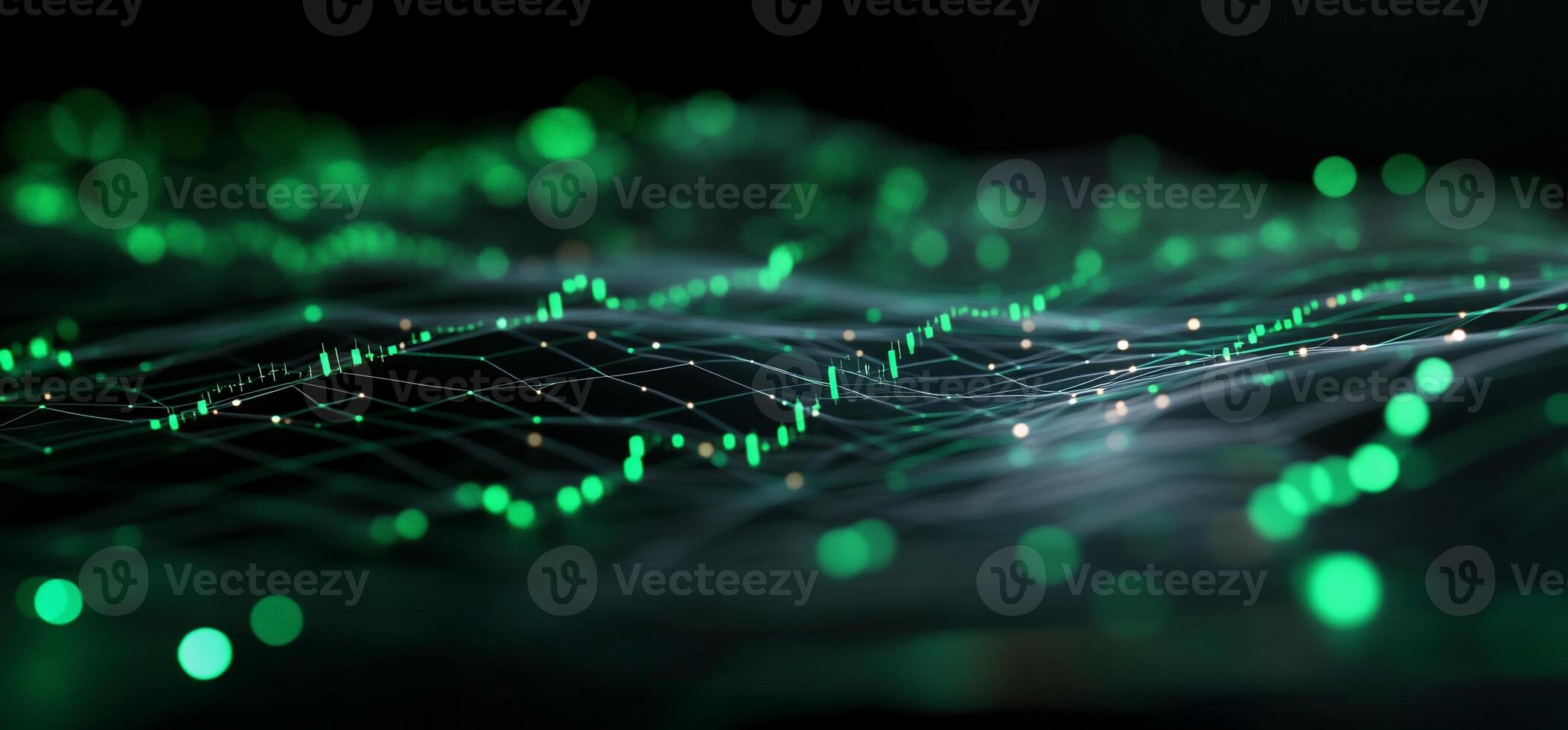 Abstract green digital wave data network. photo