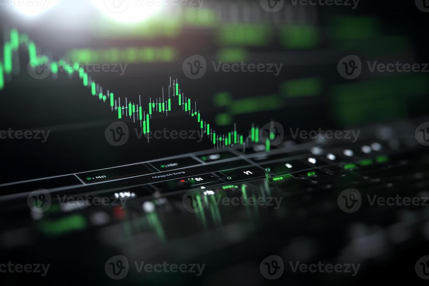 Stock market downturn green candlestick chart on screen. chart photo