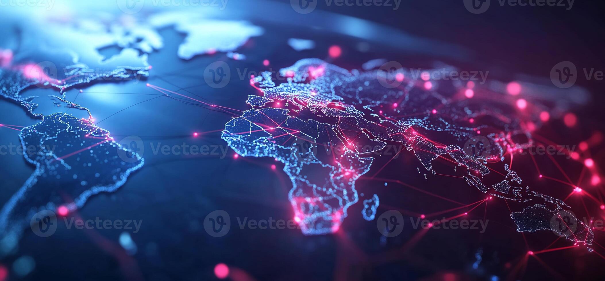 Global network connections visualized on a world map. photo