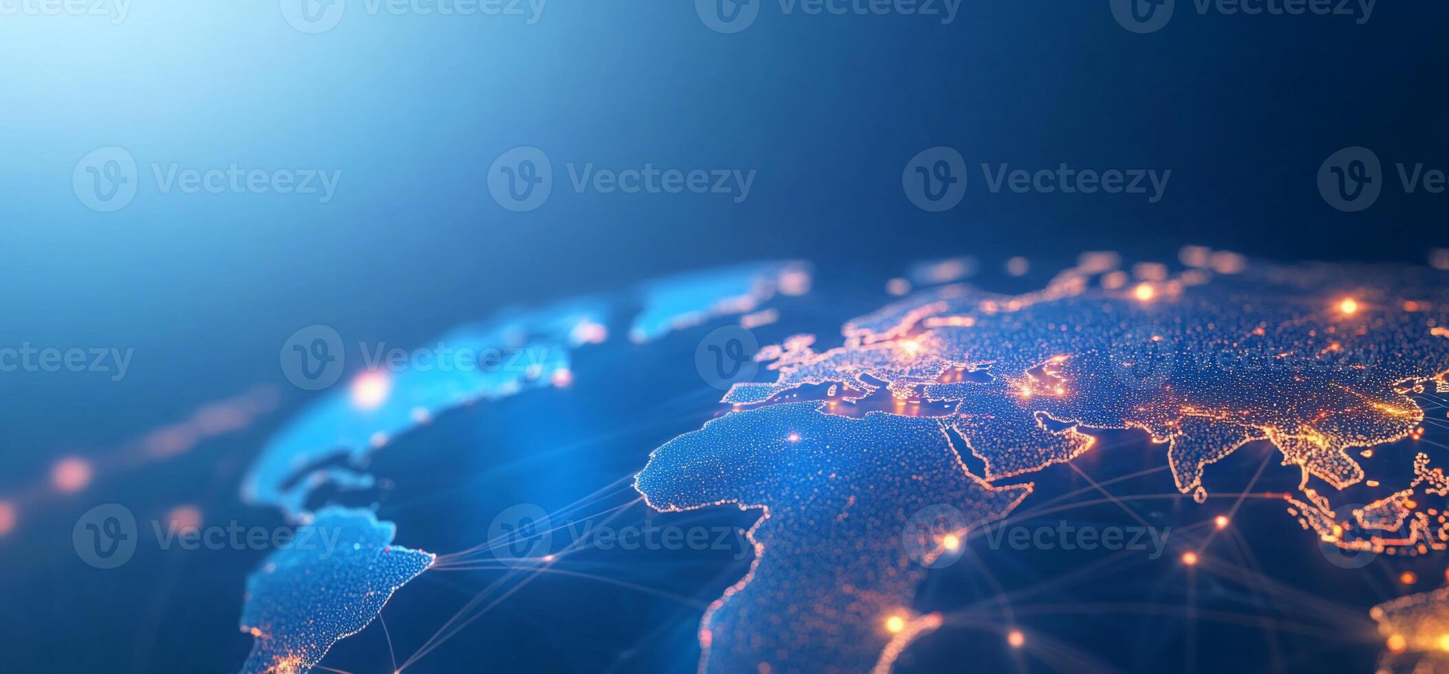 Global network connection, illuminated world map. photo