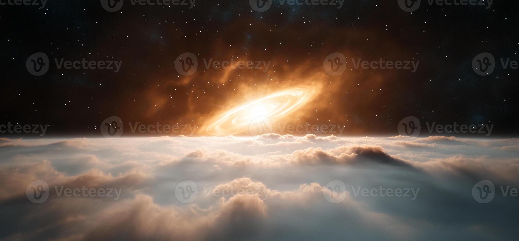 Glowing ring nebula over cloudscape. photo