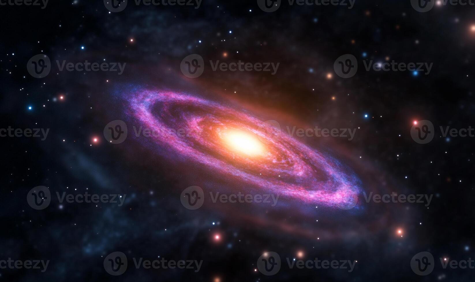 Spiral galaxy with bright core and dust lanes. photo