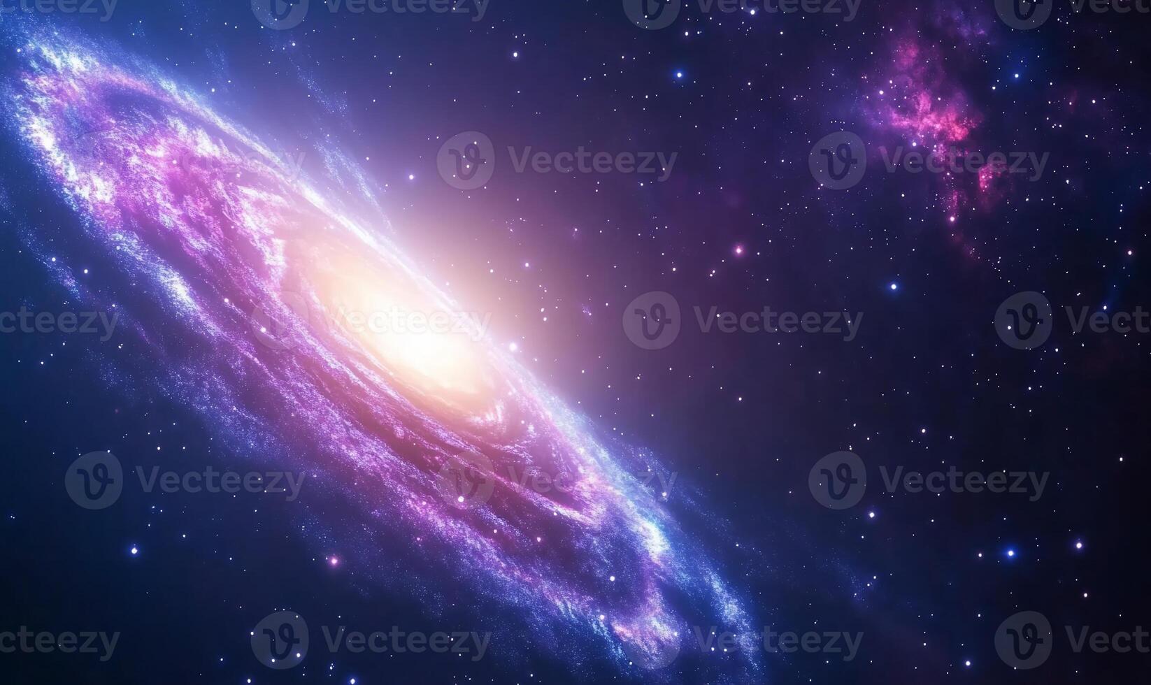 Vibrant spiral galaxy in deep space with bright core and nebulae. photo