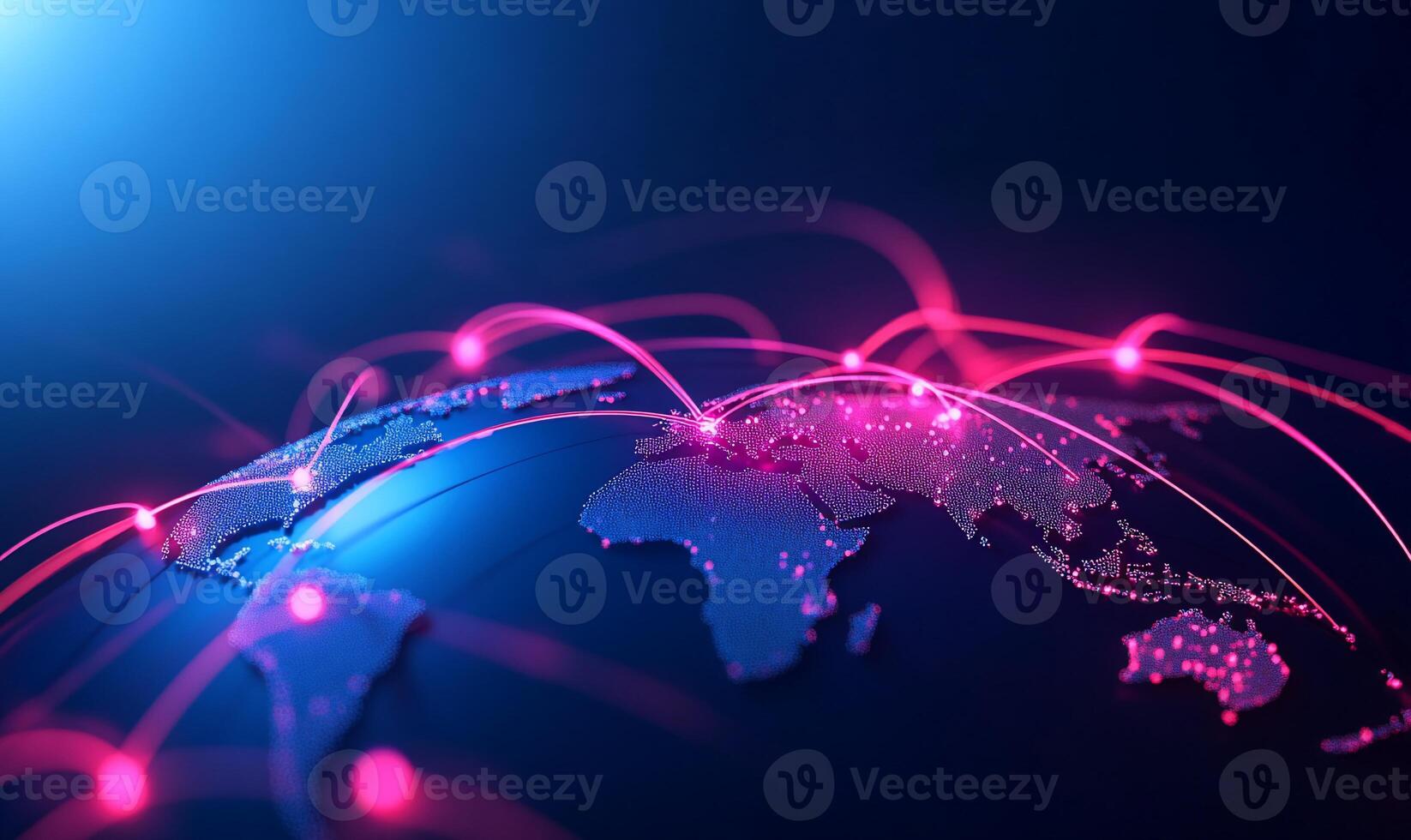 Global network connections, digital world map. photo