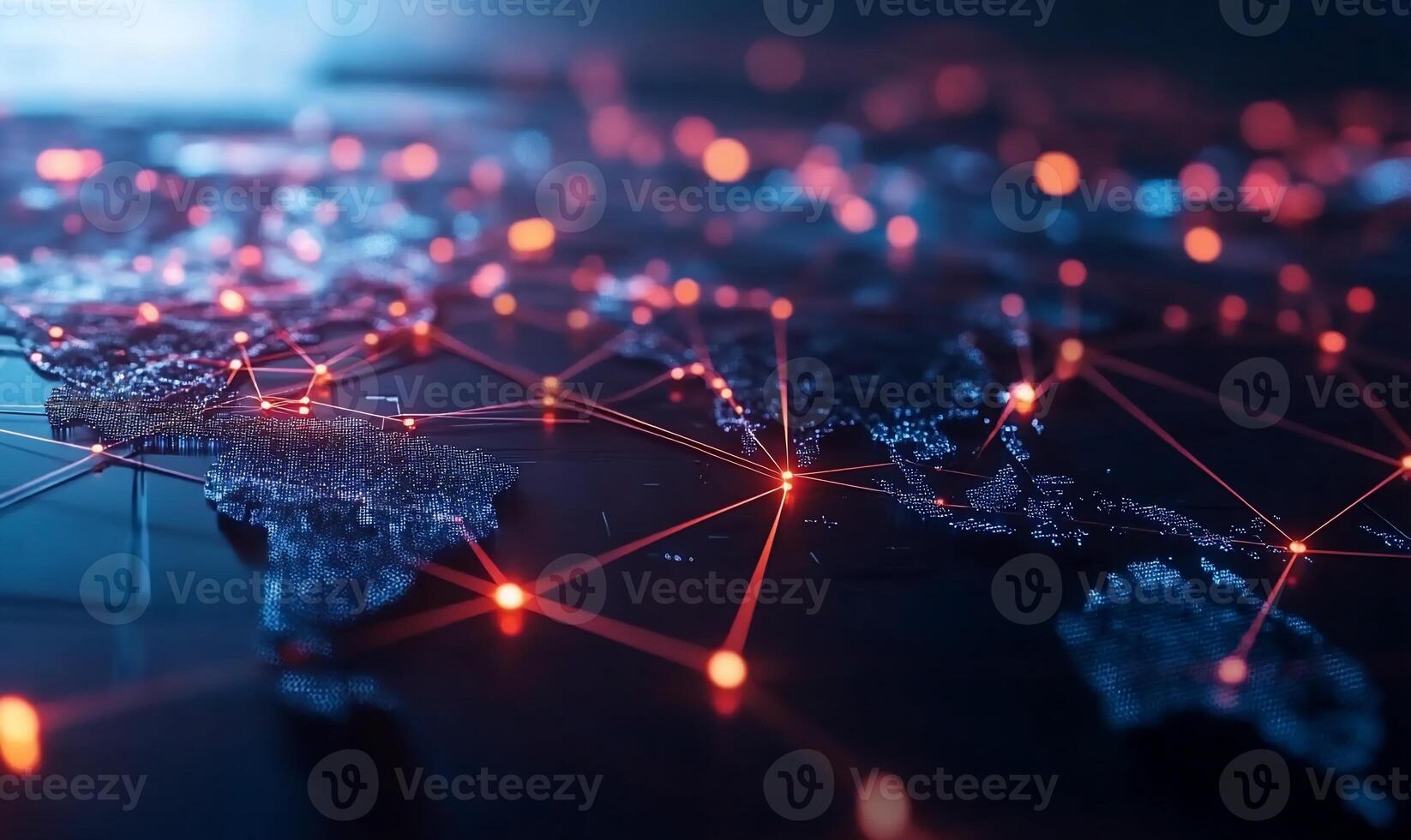 Global network connections visualized on a world map.network photo