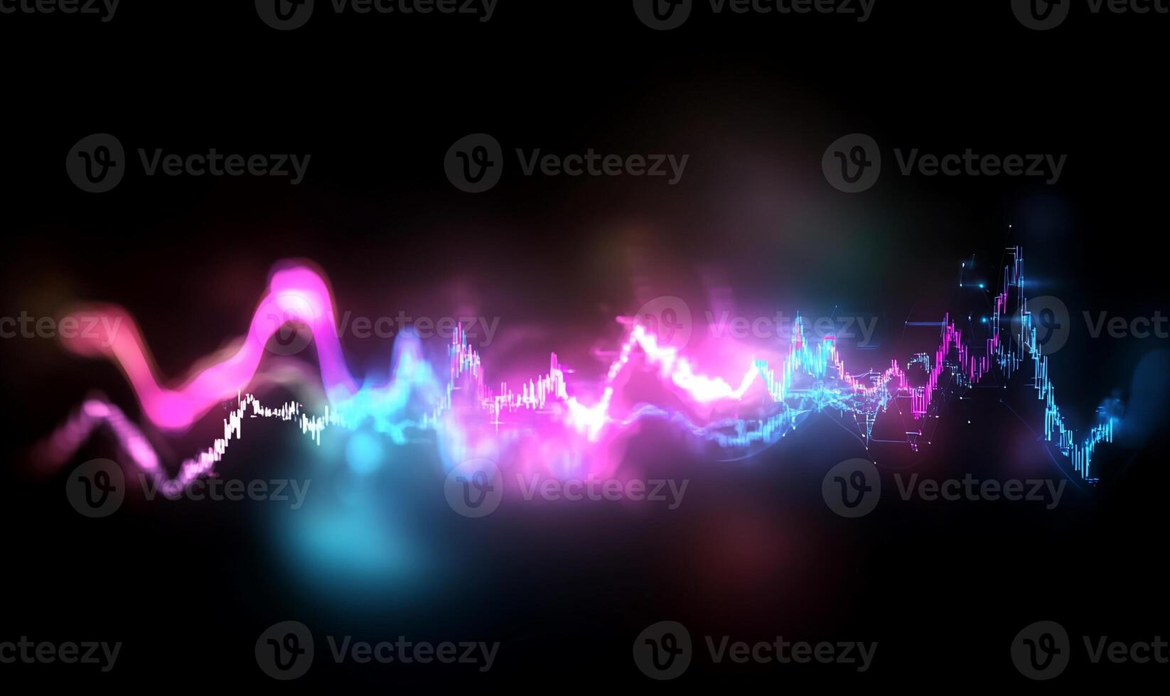 Abstract vibrant light streaks and particles on black background. photo