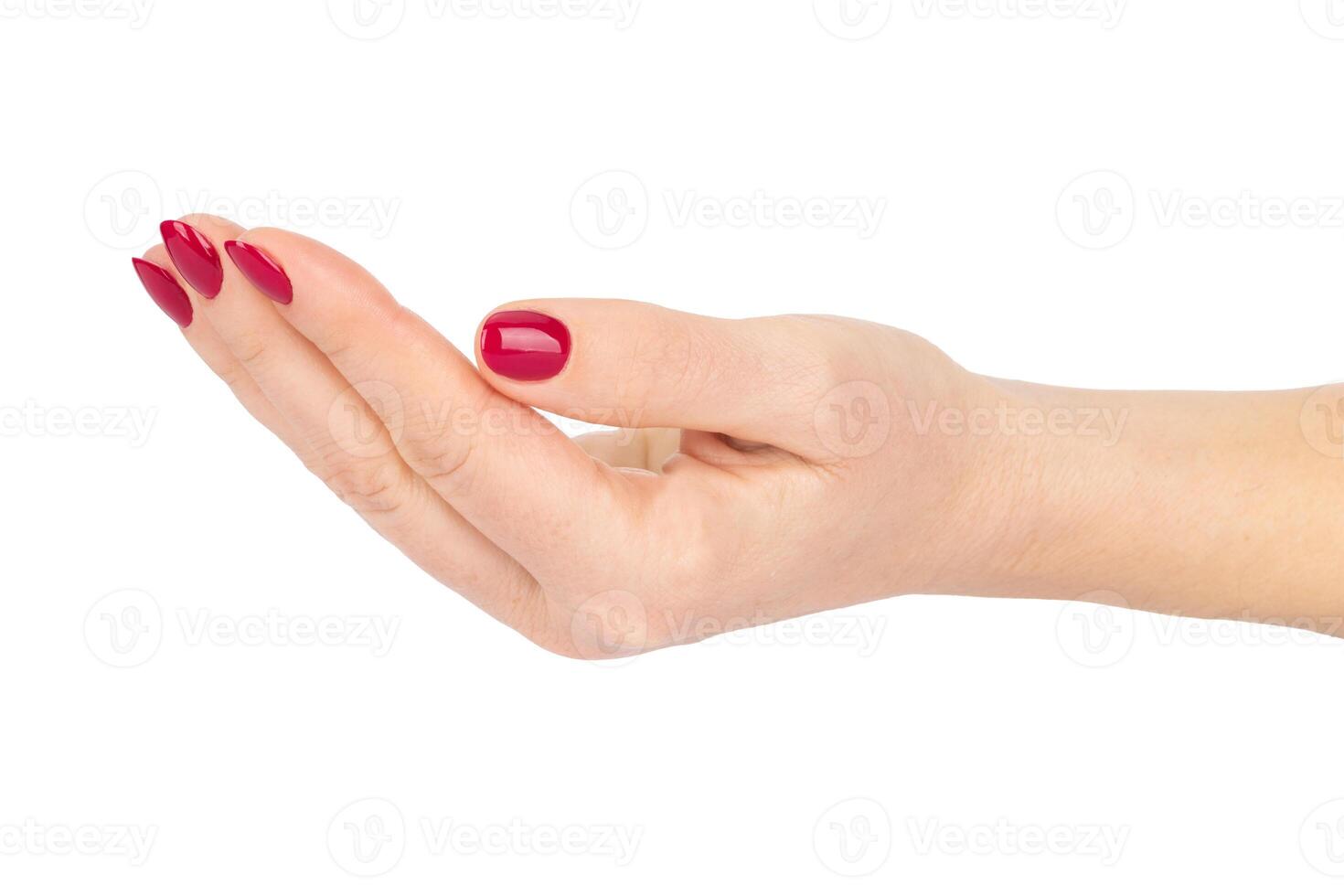 Female Hand with Red Manicure Isolated on White Background photo