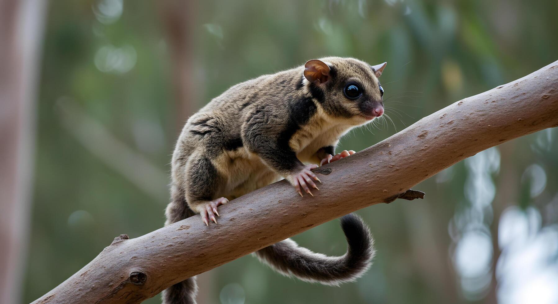 Adorable Sugar Glider Perched on a Branch in its Natural Habitat A Close-up Wildlife Photography photo