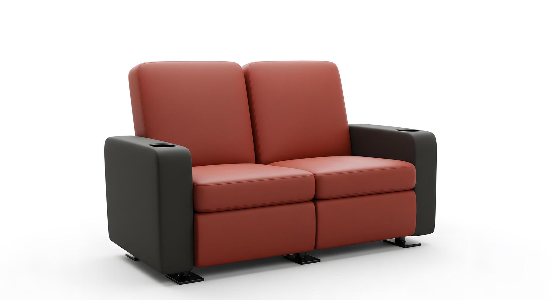 Modern Two-Seater Theater Loveseat Red and Black Leatherette Recliner Sofa Home Cinema Room photo