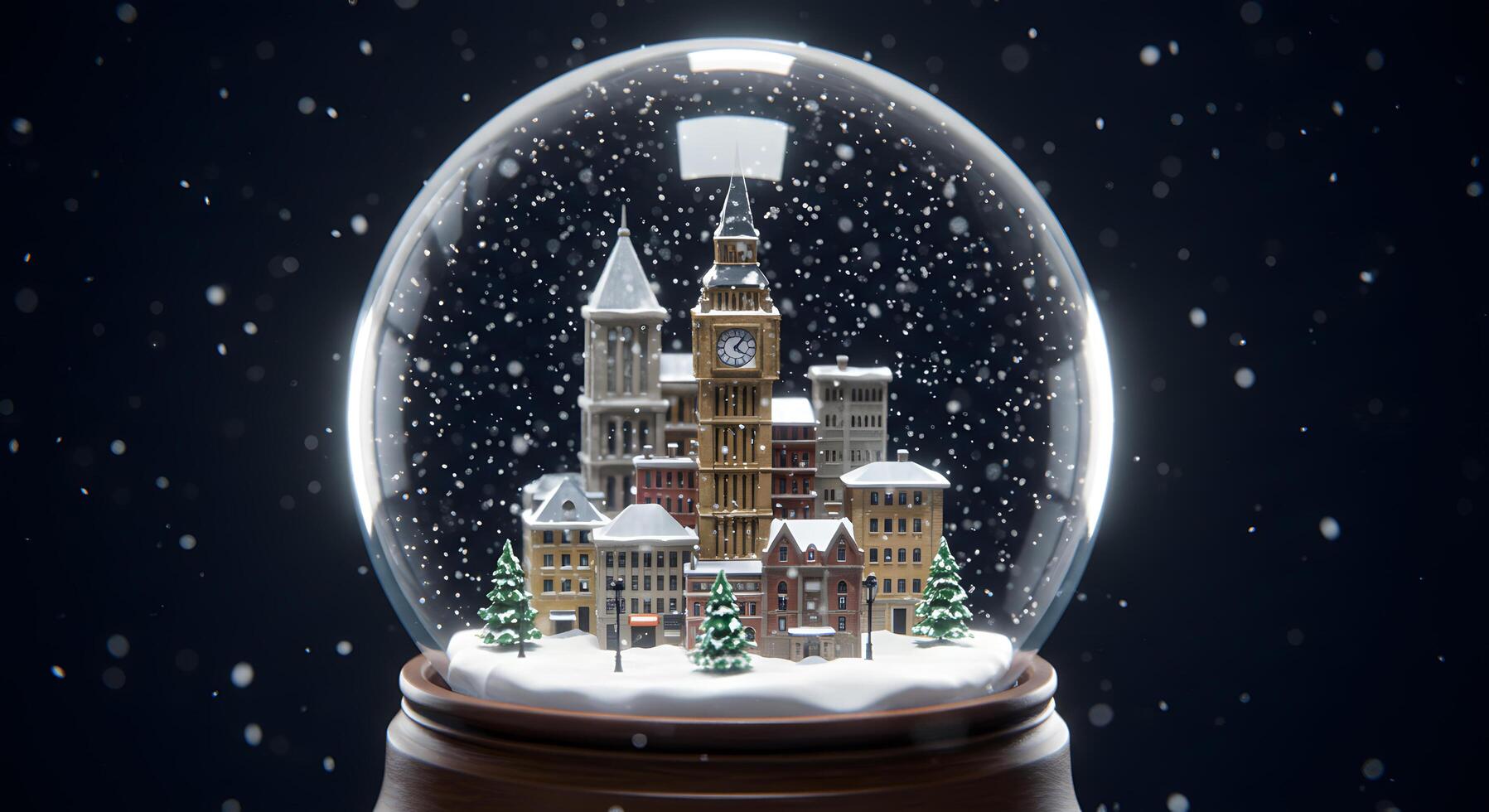 A Magical Winter Scene in a Snow Globe London Cityscape under Falling Snow photo
