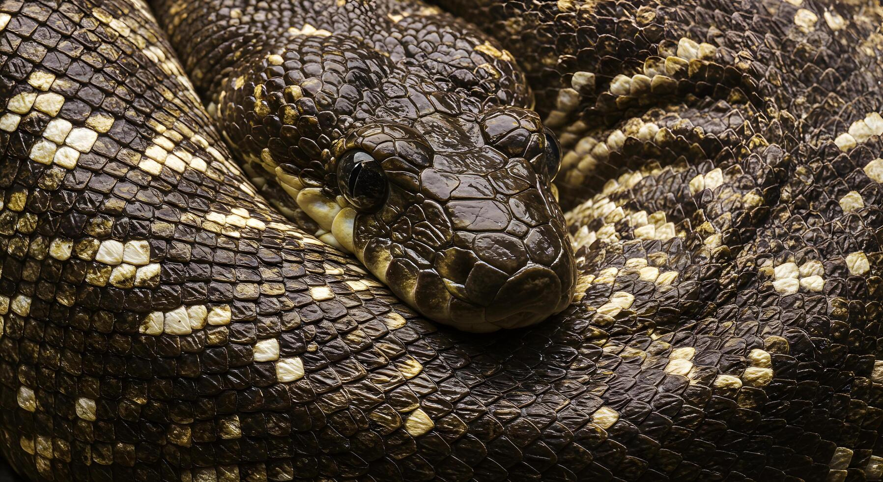 Close-Up of a Coiled Black and White Speckle Python Skin Texture Detailed Macro Photography photo