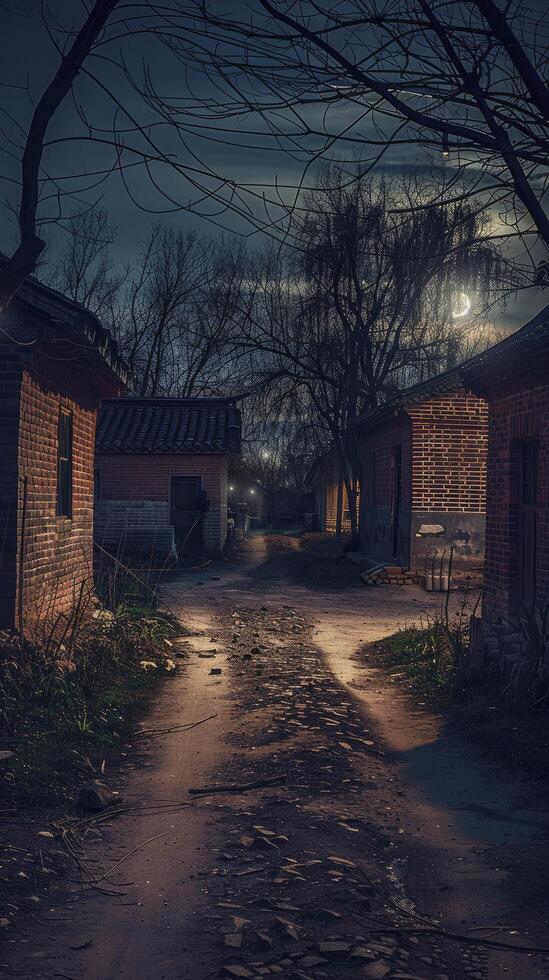 At night the village road photo