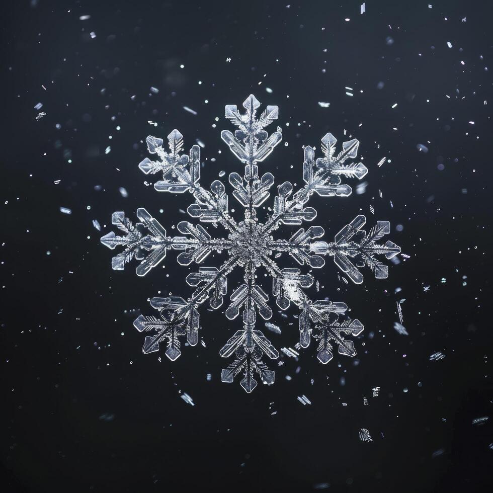 Snowflake isolated on dark background photo