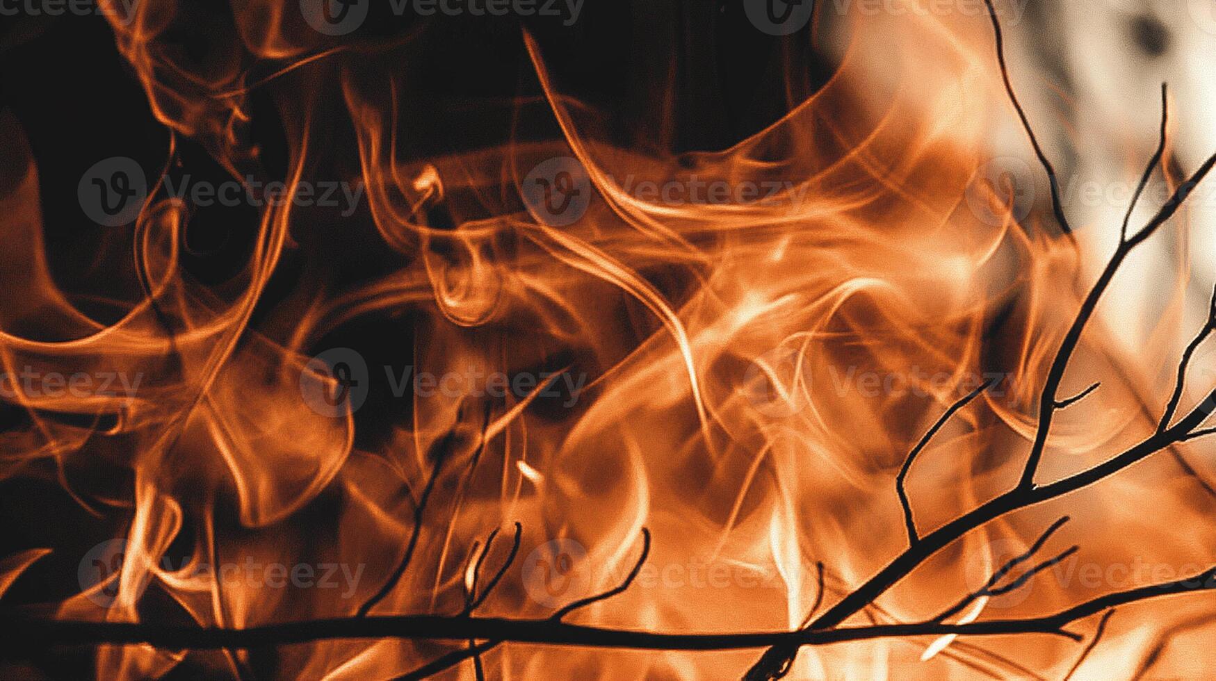 Fiery Flames and Branch Silhouettes Against Background photo