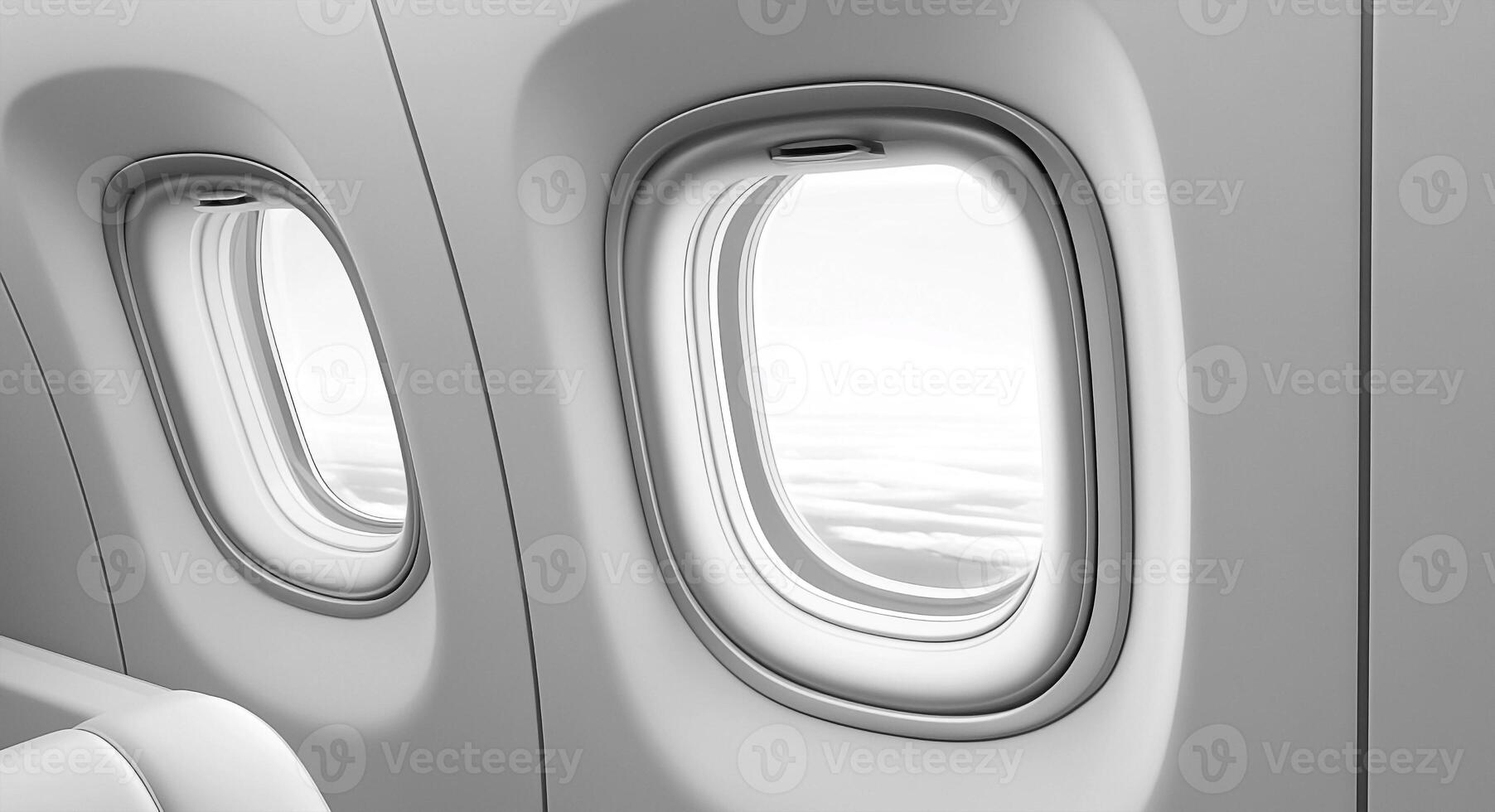 A view of the inside of an airplane with two windows photo