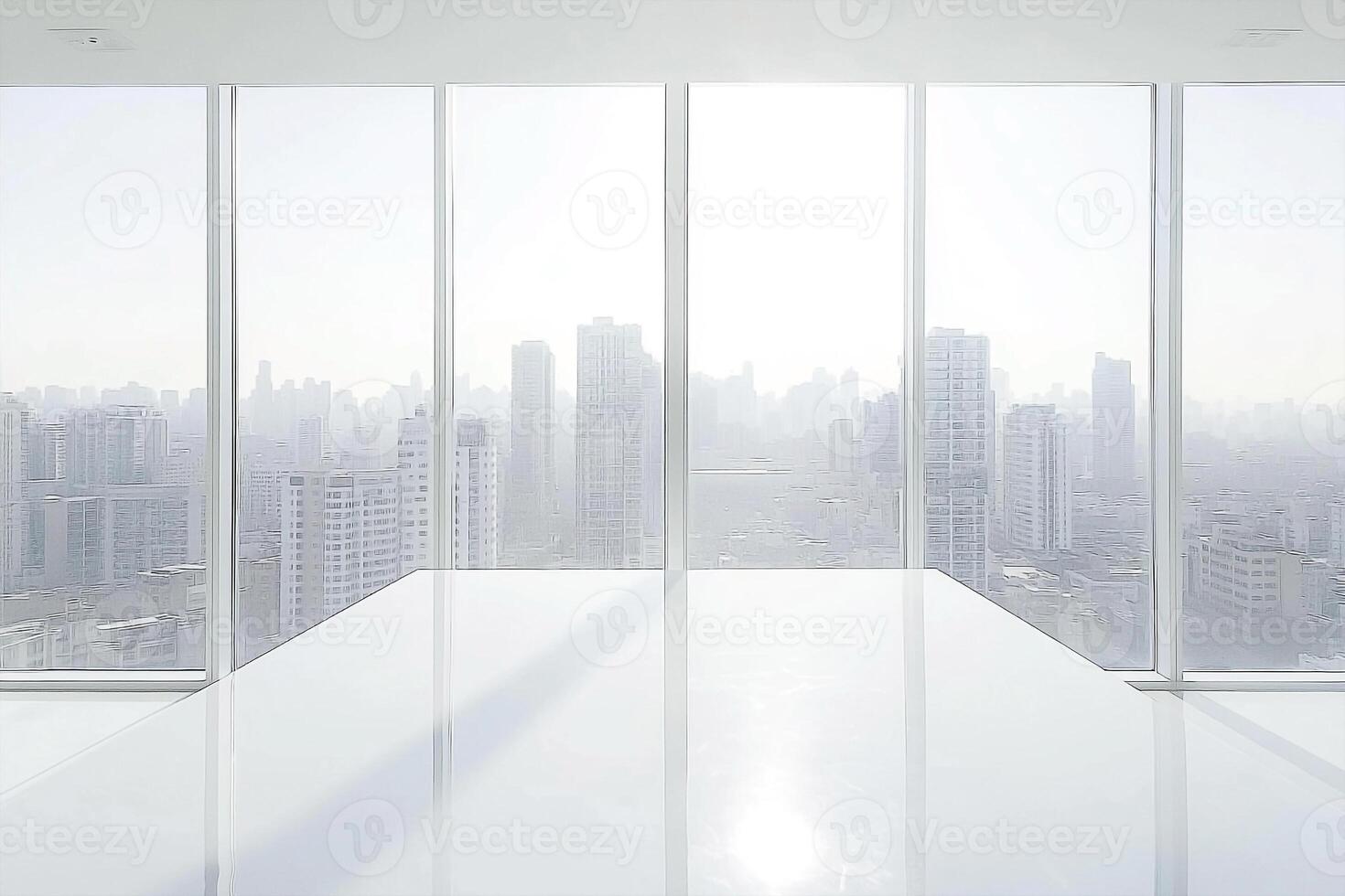 Empty white room with cityscape view photo