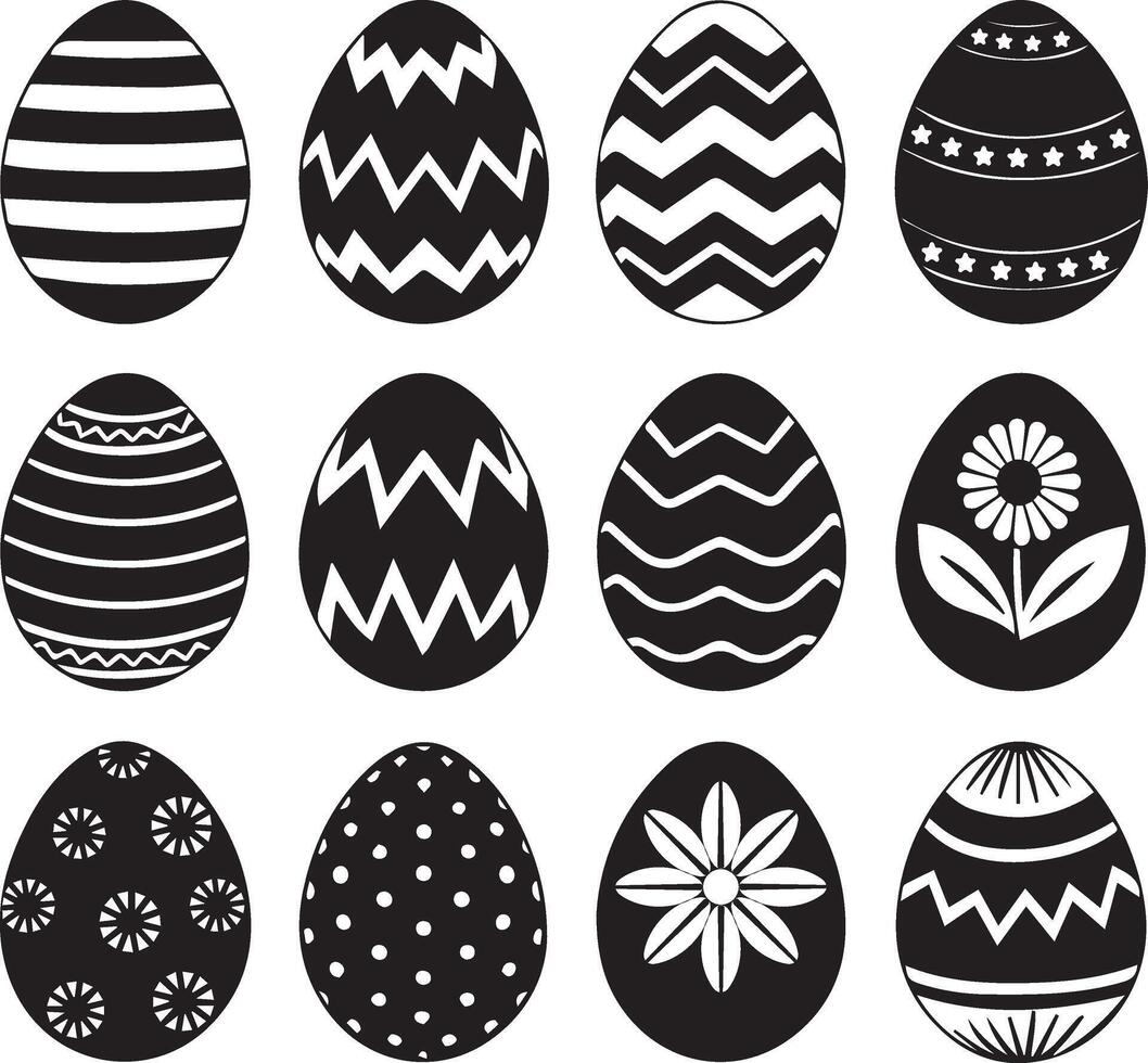 easter eggs black and white illustration vector