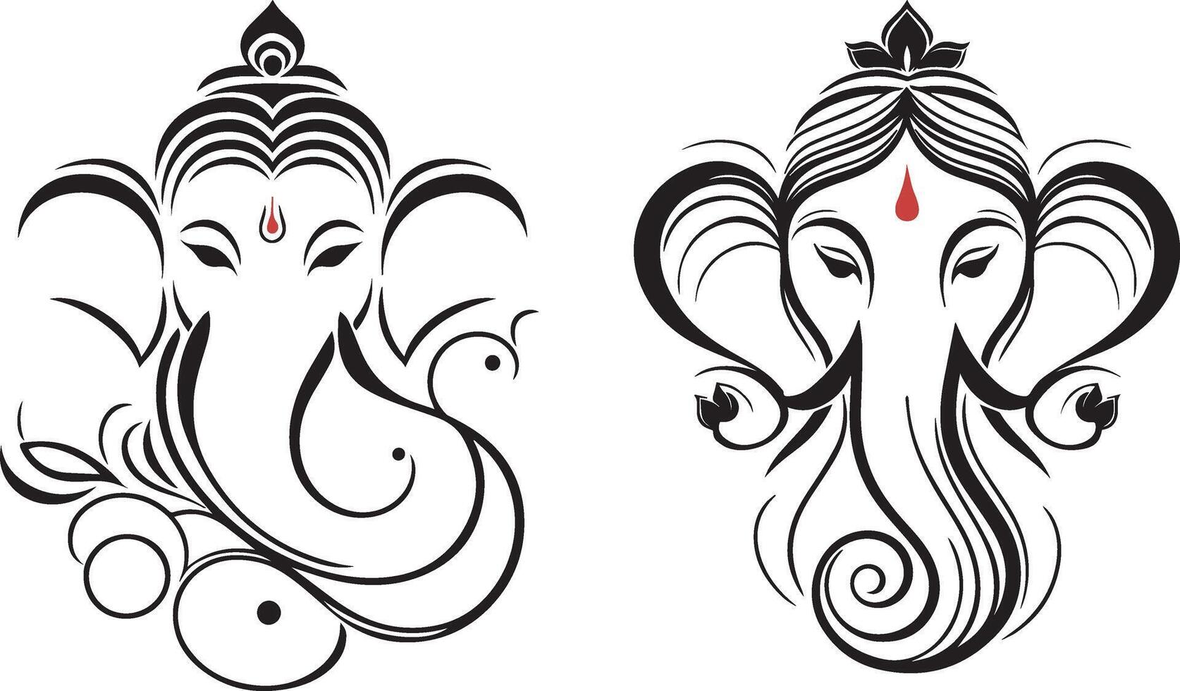 two ganesha heads, one with a black and white design vector