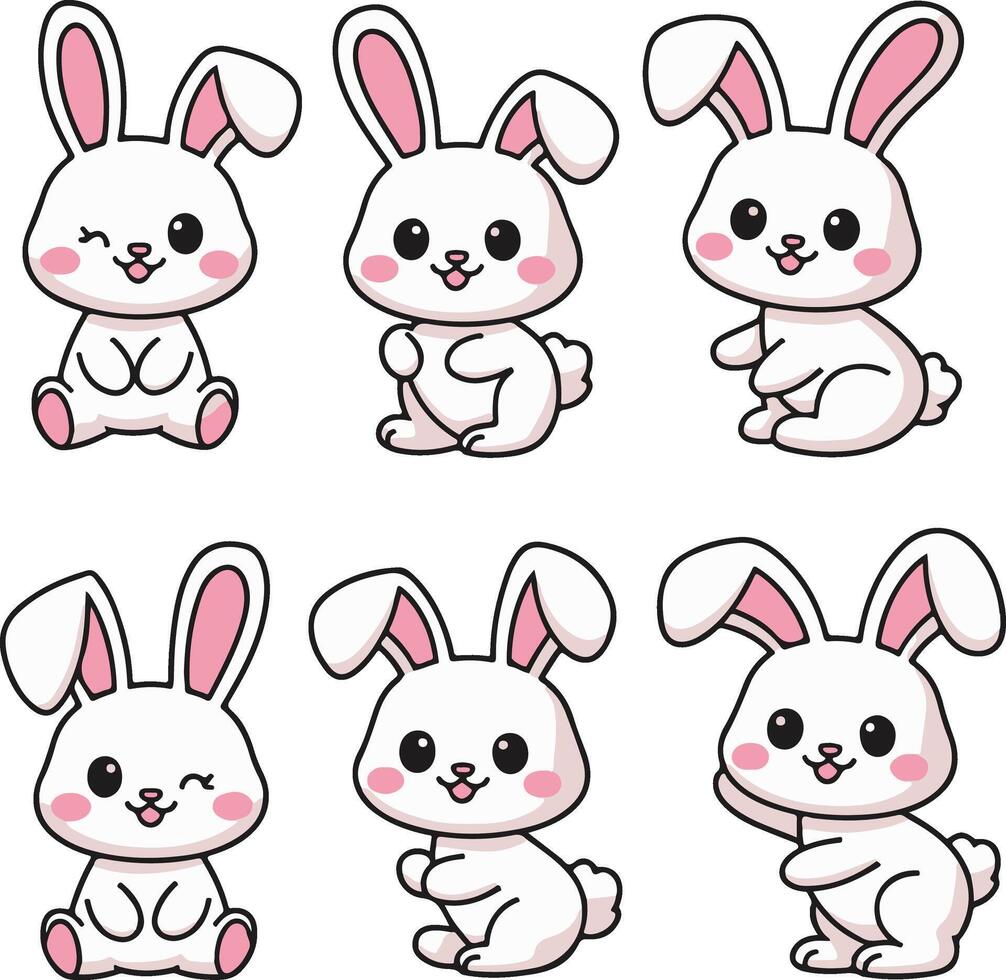 cute rabbit set of different poses illustration vector