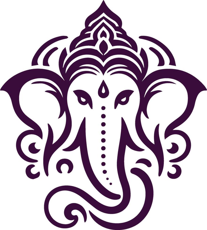 the ganesh elephant head is purple and white vector
