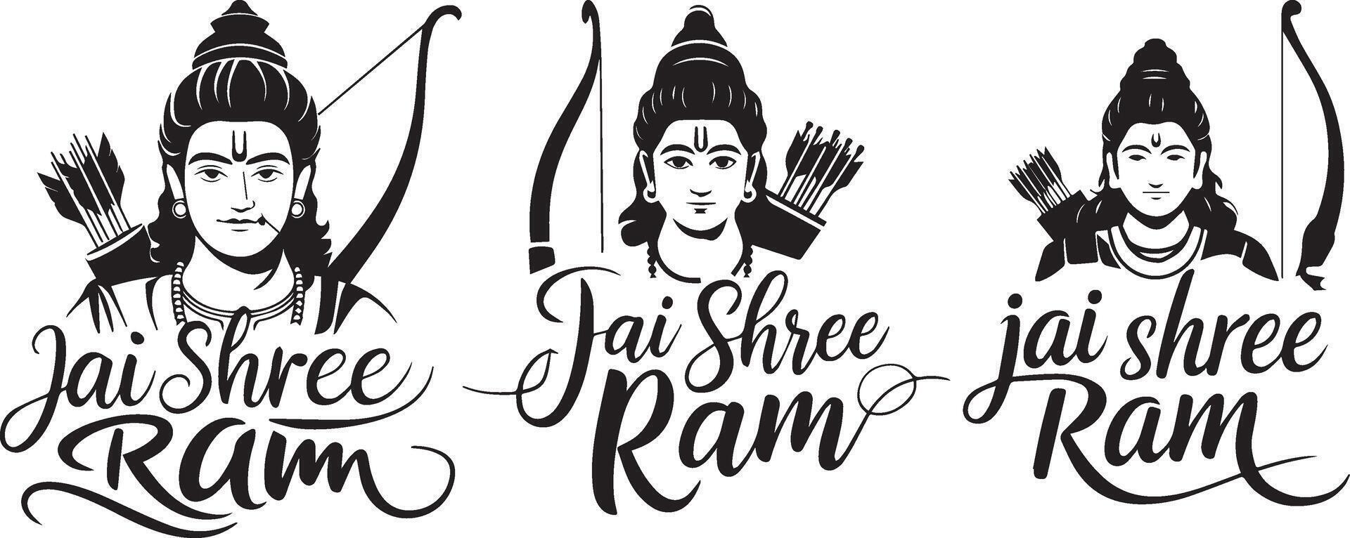 three different hindu god images with the words jai sheree ram vector