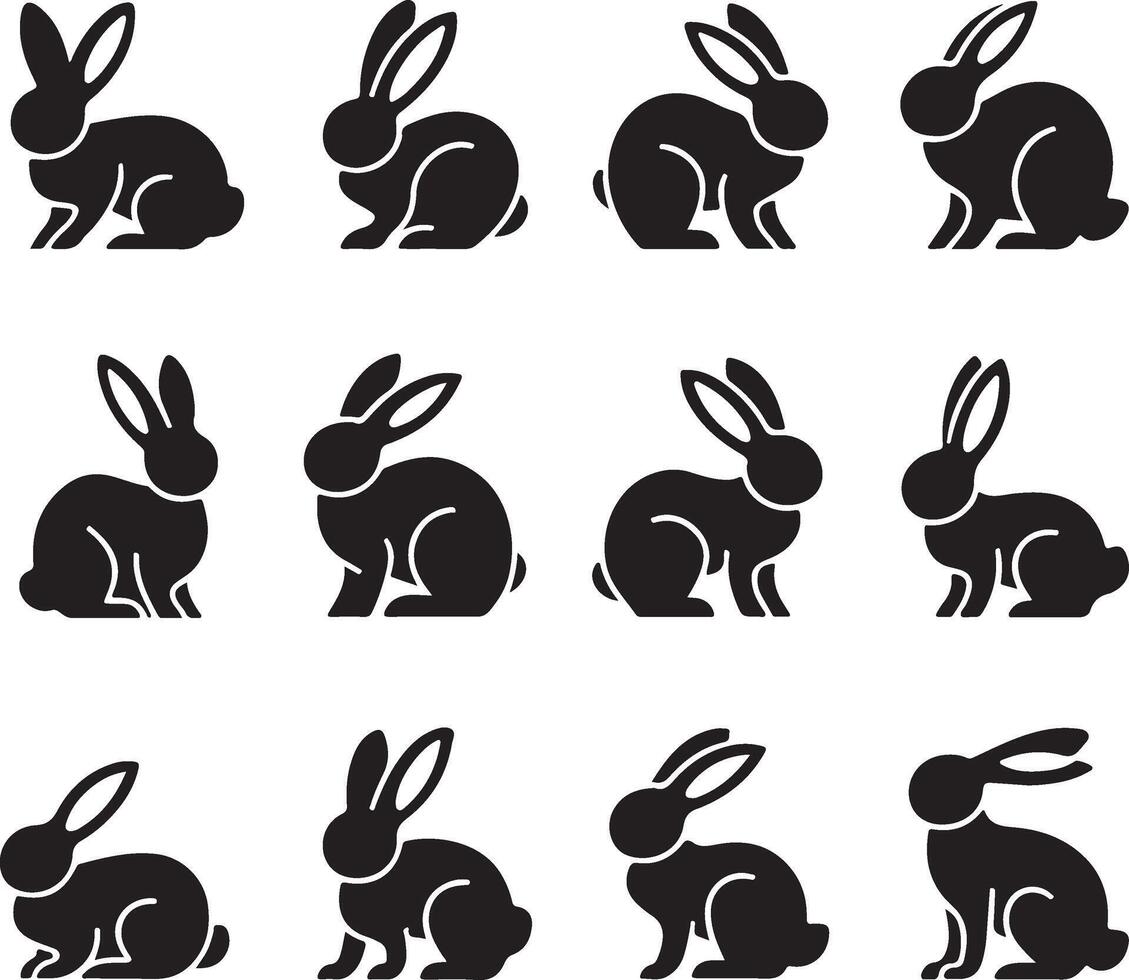 a set of black silhouettes of rabbits vector