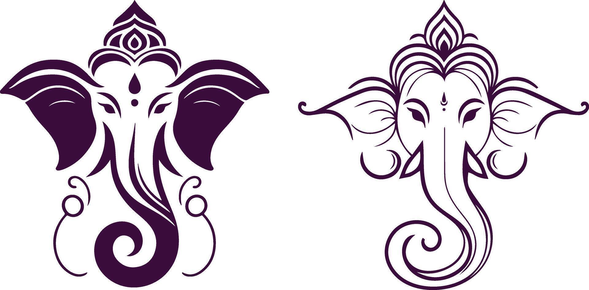 two ganesha heads, one in purple and one in black vector
