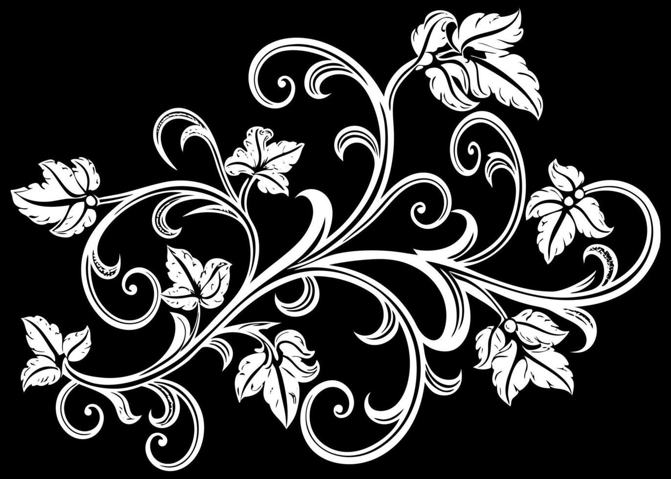 A black and white floral design on a black background vector