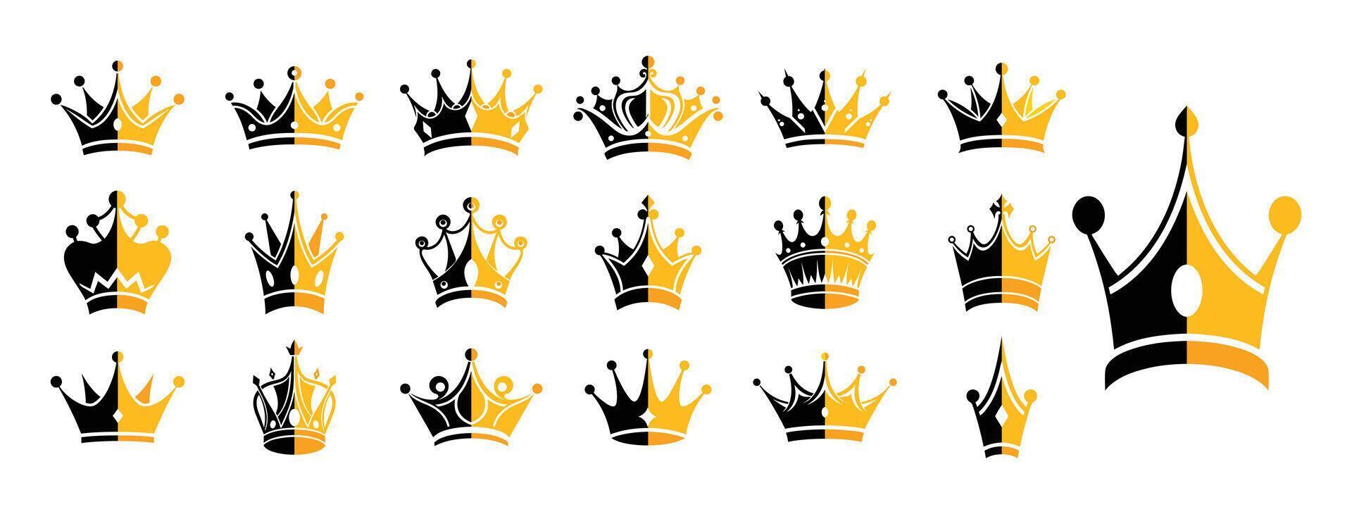 Collection of Bi-Colored Crown Graphics for Elegant Designs, Elegant Bi-Colored Crown Set for Luxury Design Projects. vector