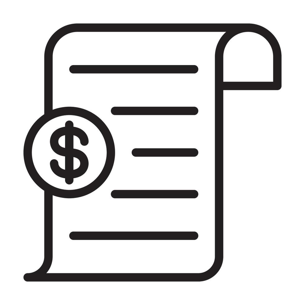 Minimalist outline icon of an invoice or financial document, symbolizing billing, payment records, receipts, and accounting. Ideal for finance, business, and bookkeeping concepts. vector