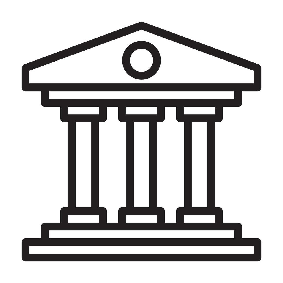 Simple outline icon of a classical bank building with pillars, symbolizing financial institutions, economy, and banking services. Perfect for business and finance design concepts. vector