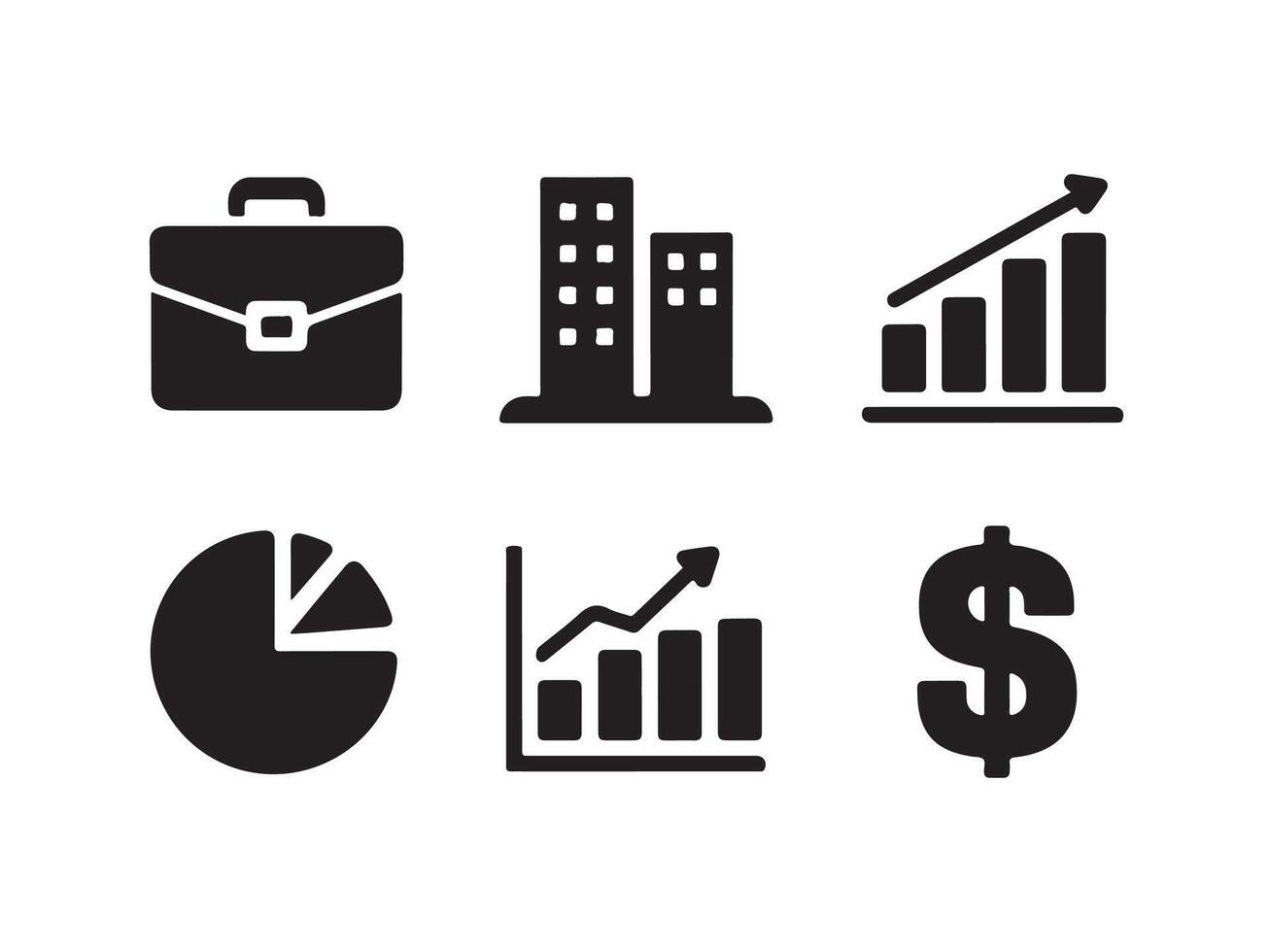 Business icons, financial symbols, black and white, minimalist design, vector