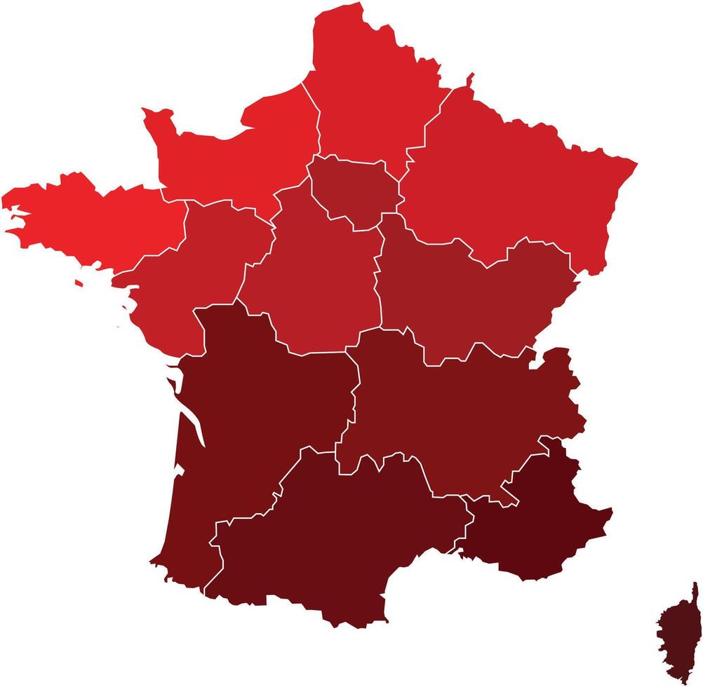 France Maps with Red Monochrome Color for District Borders Europe Country vector