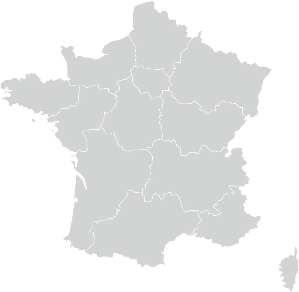 Grey with White Outline France Map with District Borders Europe Country vector