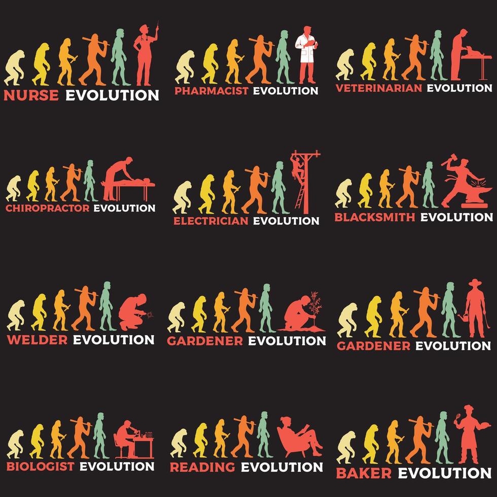 T-shirt Designs Featuring Human Evolution Collection vector
