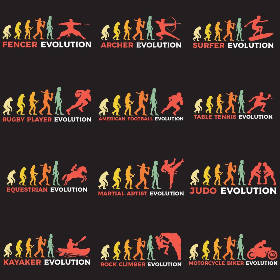 Evolution of Mankind Illustration Series Tee Design bundle vector