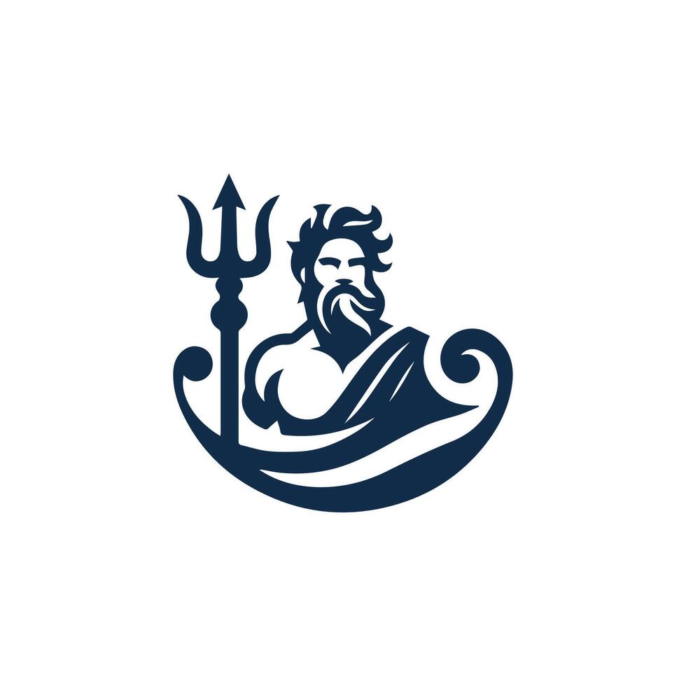 poseidon the god of the sea, with a trident and a wave vector