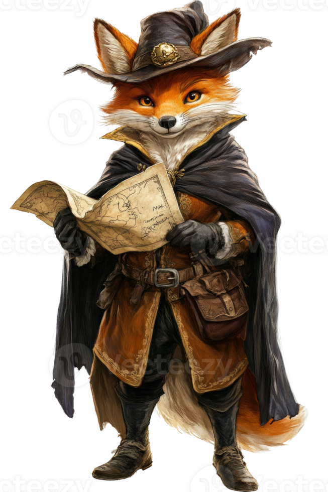 Adventurous fox explorer enchanted forest fantasy colorful portrait png