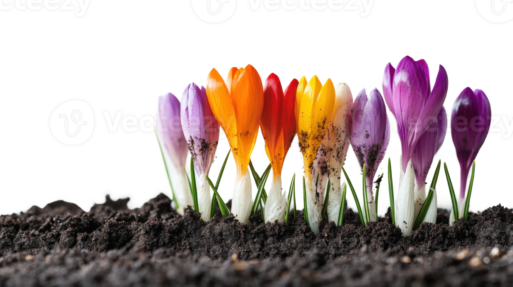 Spring blooms colorful crocuses in soil nature view png