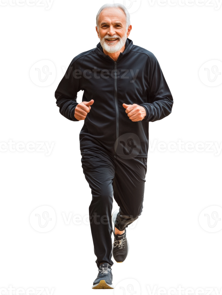 Senior man jogging in nature outdoor fitness healthy lifestyle png