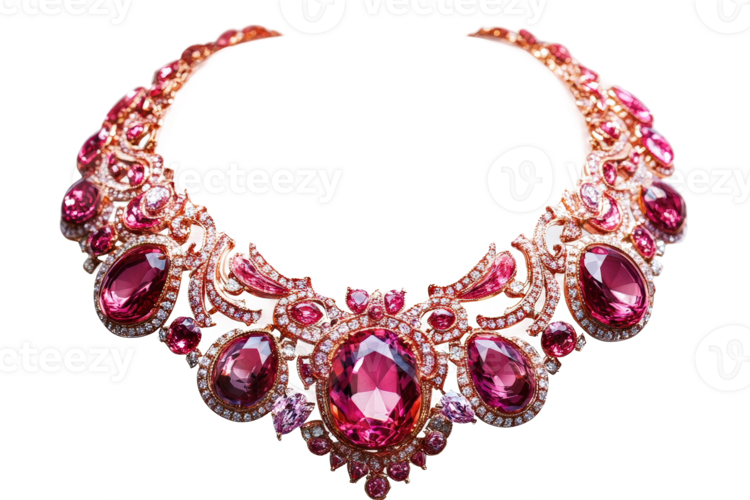 Elegant pink gemstone necklace displayed in studio setting png