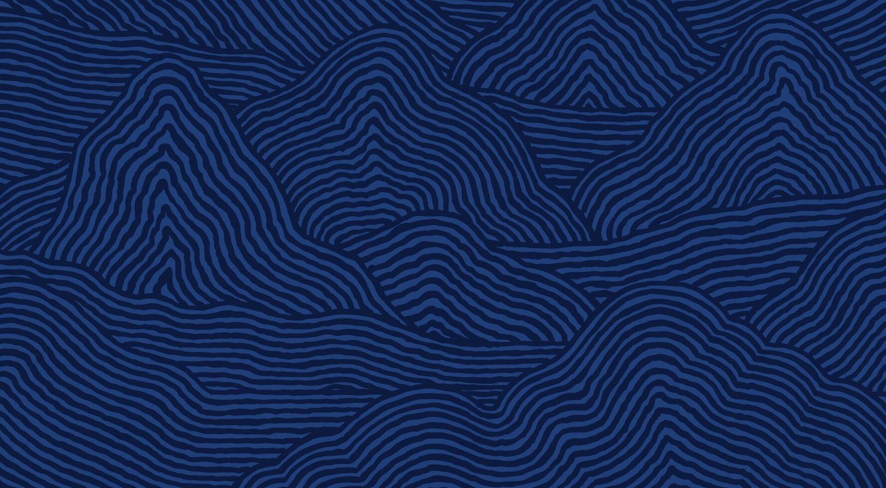 Crafted hand drawn brush line abstract wave and mountains pattern, Japanese folk and ethnic wood carving, engraving, block print textured surface background, simple graphic for textile, carpet vector