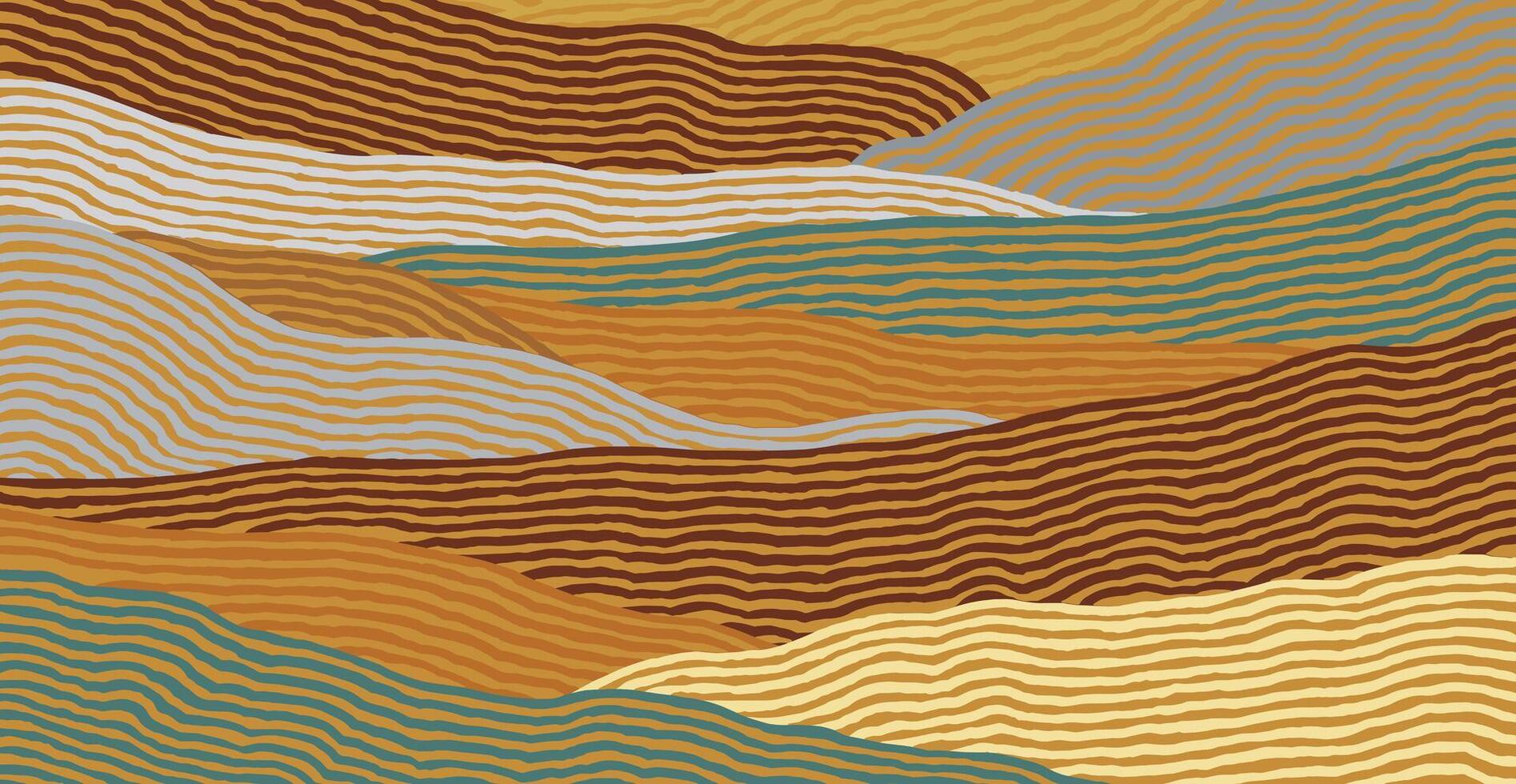 Colorful hand drawn brush line abstract wave or mountains background, Japanese and ethnic folk wood carving, engraving, sculpting texture surface pattern, simple graphic for textile, carpet, fabric vector