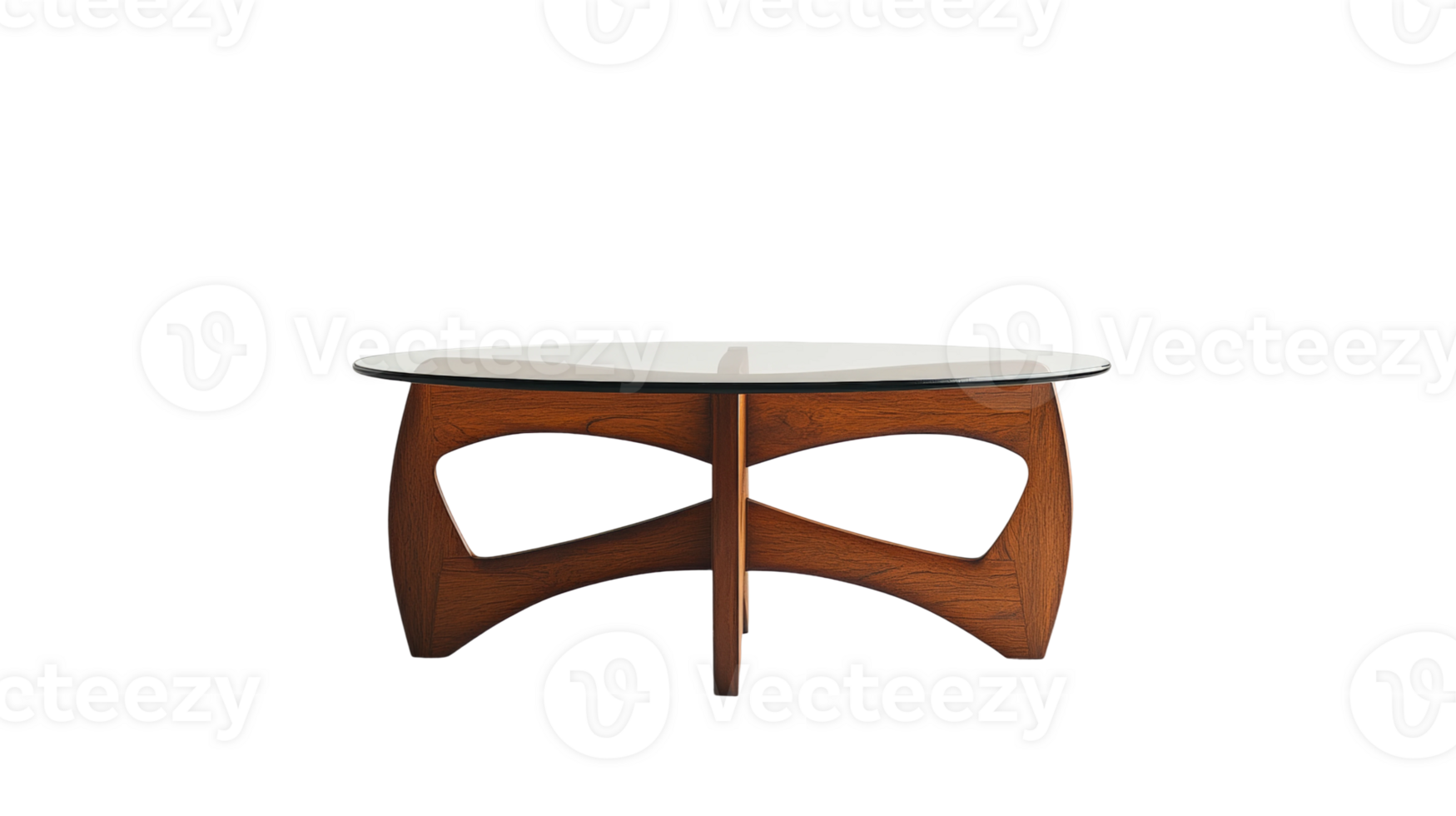 Modern coffee table with glass top and wooden base in minimalist design png