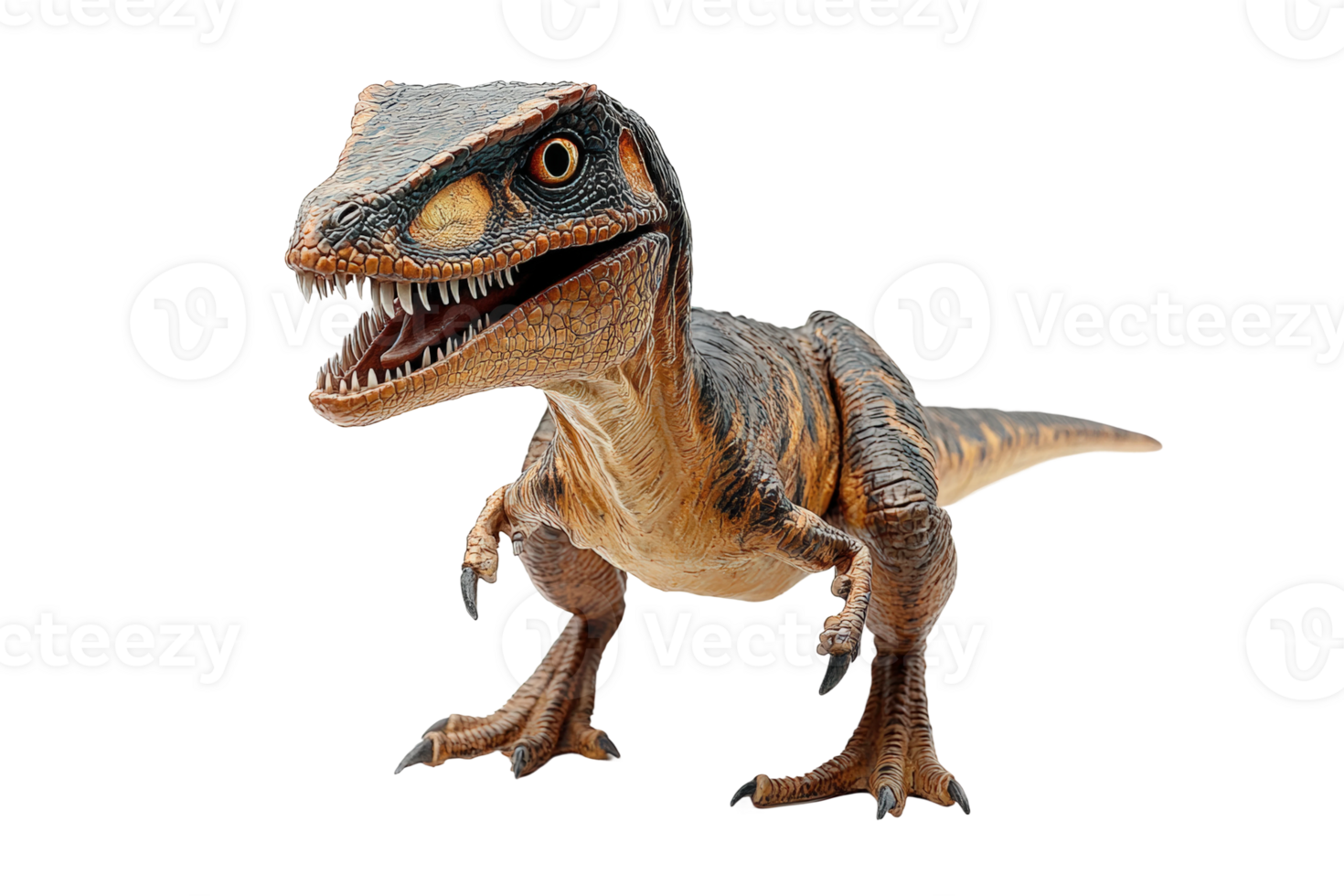 Detailed model of a dinosaur exhibiting a fierce expression and realistic features png