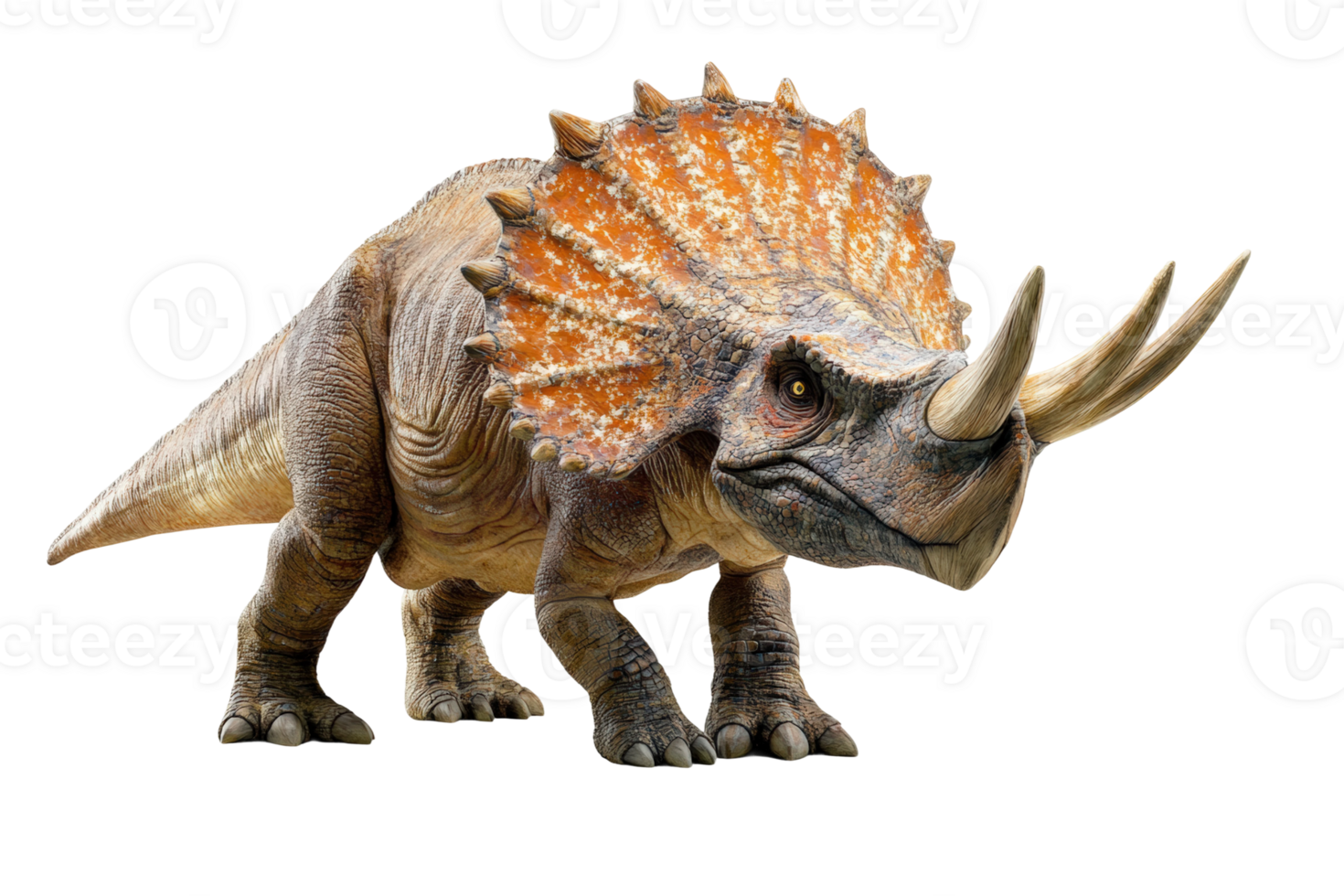 Dinosaur model representing a triceratops in a natural prehistoric setting png